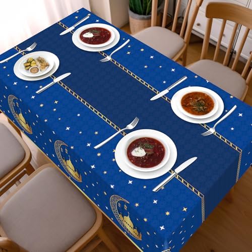 Childom 3 Pack Ramadan Table Cloth,Ramadan Decorations for Home,54" x 108" Eid Mubarak Decorations,Eid Ramadan Tablecloths Rectangular,Blue Plastic Table Cloth Disposable Table Cover for Party Favors - Image 2
