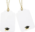 100Pcs Blank Gift Tags with String Foil Black Gold Grad Cap Large Paper Gift Tags with 65 Ft Jute Twine for Congratulations Graduation Congrats Grad Class of 2025 Party