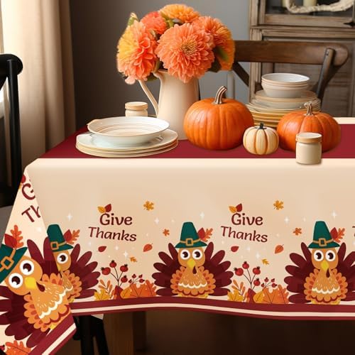 Thanksgiving Tablecloth,2 Pack Disposable Plastic Tablecloths for Rectangle Tables 54"x108",Thanksgiving Decorations,Turkey Table Cloths for Home,Dinner,Give Thanks Table Cover for Picnic,Birthday - Image 4