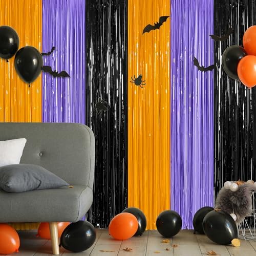 ZATAYE 8 Pack Orange Purple Black Halloween Foil Curtain Decorations - Image 5