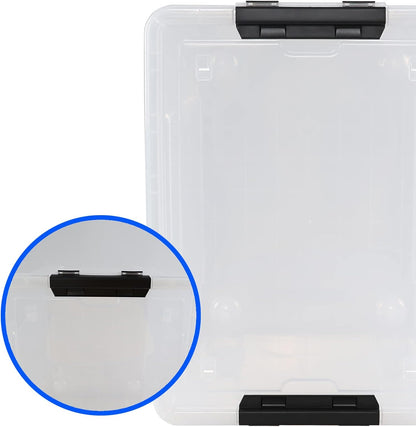 Drephia 4 Pack Clear Latch Storage Bin with Lid and Wheels, 50 L Large Plastic Storage Box