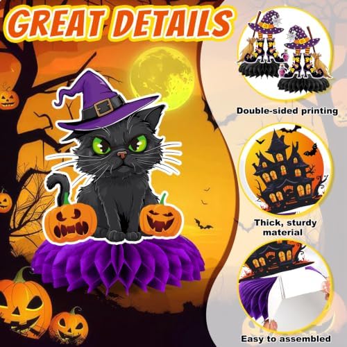 12Pcs Halloween Party Decorations Halloween Honeycomb Centerpieces for Table Double Side Spooky Witches Pumpkins Ghosts Table Centerpieces for Halloween Party Home Indoor Office Supplies Decorations - Image 4