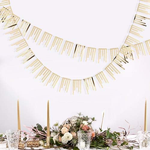 40Ft Champagne Gold Tassel Banner Bunting Double Sided Metallic Paper Garland - Image 3