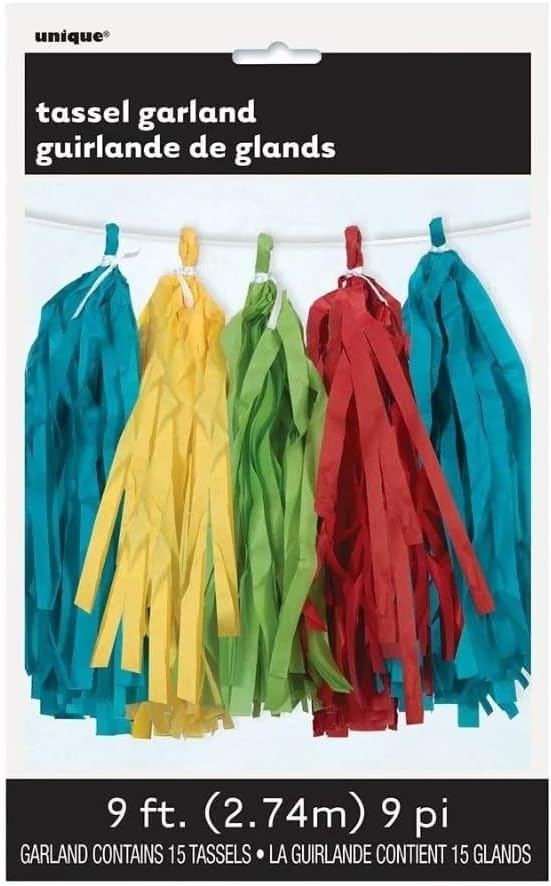 Vibrant Rainbow Tissue Tassel Garland - 9 ft. - Eye-catching Paper Tassels - Image 2