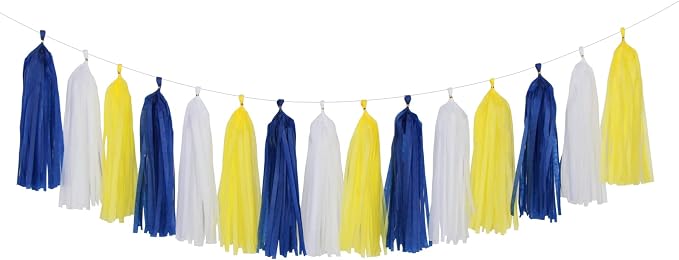 Navy-Blue White-Yellow Party-Decorations Tassel-Garland -15pcs Graduation by Panduola