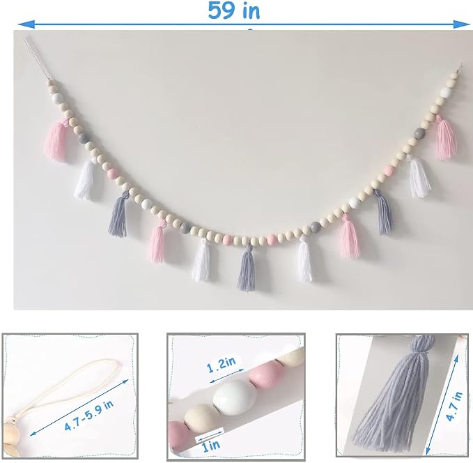59" Tassel Garland With Wood Beads - Image 3