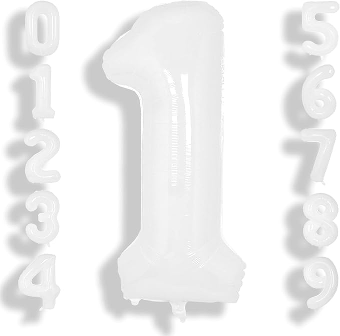 SUWEN 40 Inch White Large 1 Balloon Number Big Foil Helium Numbers 0-9 | Giant by SUWEN