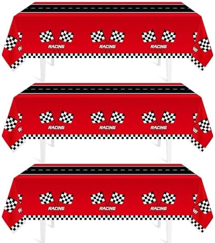 Childom 3Pcs Racing Car Plastic Tablecloth, Race Birthday Party Decorations, 54'' x 108'' Checkered Table Cloth Decor, Favors Rectangular Tablecloth for Boys Baby Shower Home by Childom