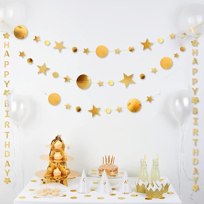 Gold Party Decoration Gold Star Circle Dot Hanging Garland Hanging Streamer - Image 7