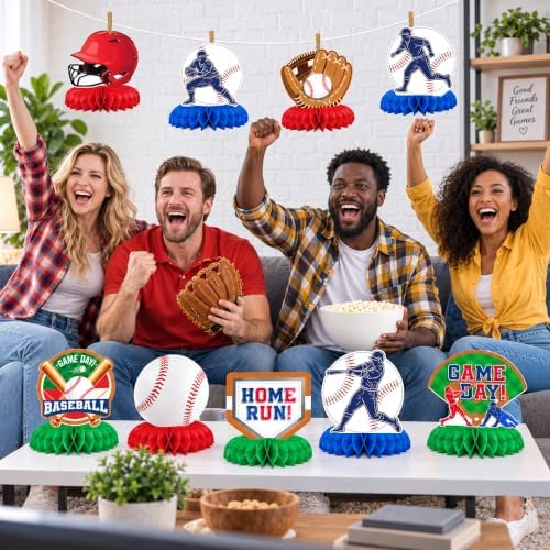 Baseball Birthday Decorations - 9PCS Baseball Honeycomb Table Centerpieces - Image 6