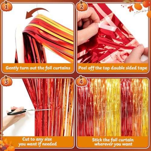Thanksgiving Decorations, 2Pack Thanksgiving Foil Fringe Backdrop Curtains with GIVE THANKS Balloons for Thanks Giving Fall Party Decoration Wall Decor Photo Booth Props Fall Streamers, 3.3 x 6.6ft - Image 3