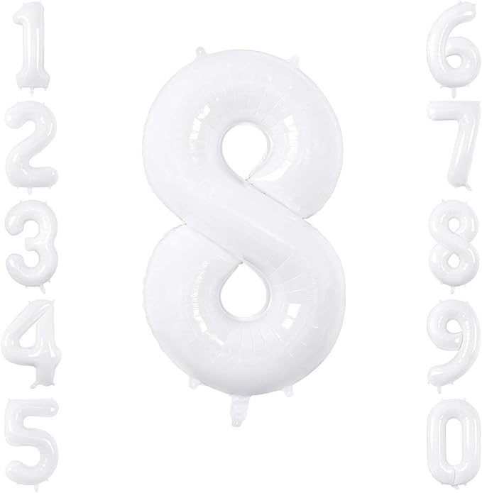 White Number 8 Balloon 40 Inch, Large White Foil Mylar 8th Birthday Decorations by Unknown