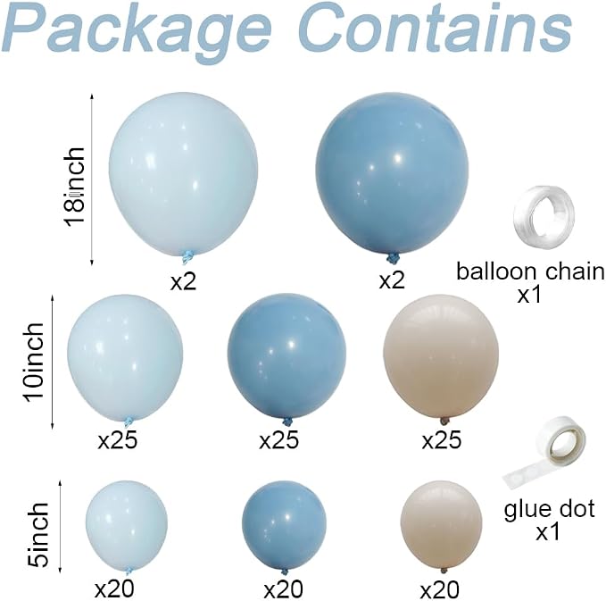 Dusty Blue White Sand Balloon Arch Garland Kit 141pcs Slate Fog Baby Blue Sand - Image 3