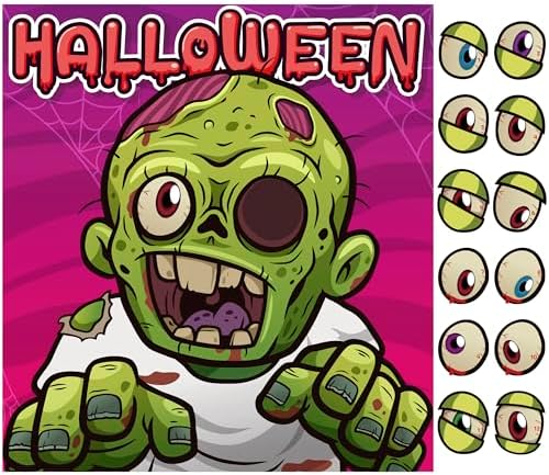 OHOME Halloween Games for Kids - Pin The Eyeball on The Zombie Game | Halloween Crafts Toys Gifts Birthday Party Supplies for Kids | HALLOWEEN Treats Activities Party Favors Decorations for Family by OHOME