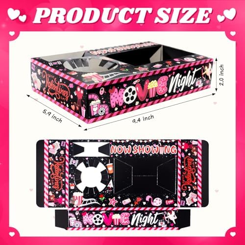 48 Pcs Valentine's Day Party Supplies - Movie Night Paper Snack Trays & Decorations - Heart Love Party Favors - Family Movie Popcorn & Drink & Candy Box - Image 2