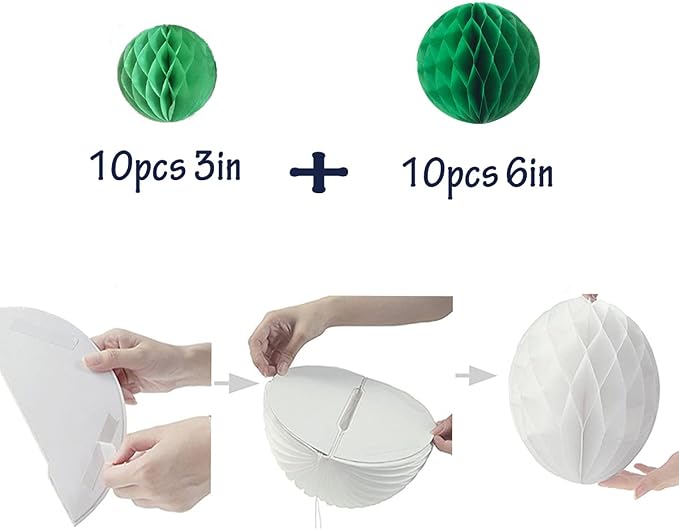 20pcs 3''6'' Tissue Honeycomb Balls Green Paper Honeycomb Balls Decoration | - Image 2
