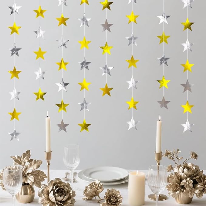Gold Silver Shining Star Hanging Garland Gold and Silver Hanging Sparkling Star - Image 3