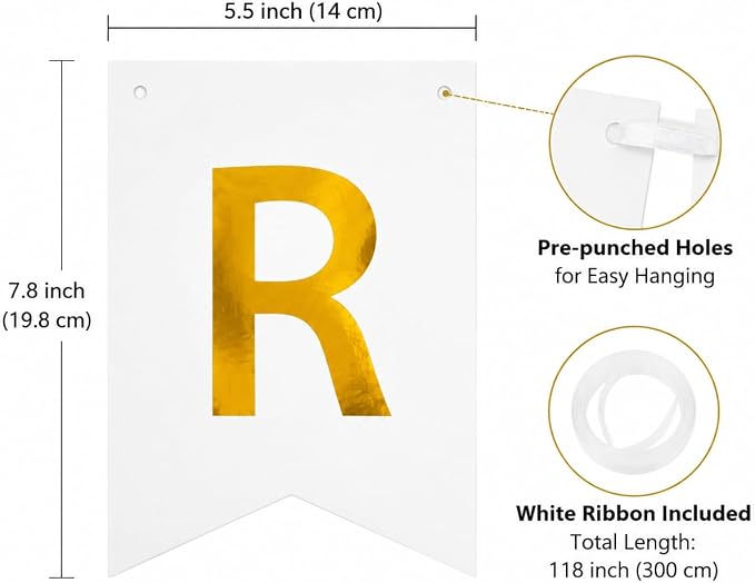 Letjolt White Golden Happy Birthday Banner Party Decorations 13 Pcs | Sparkle - Image 2