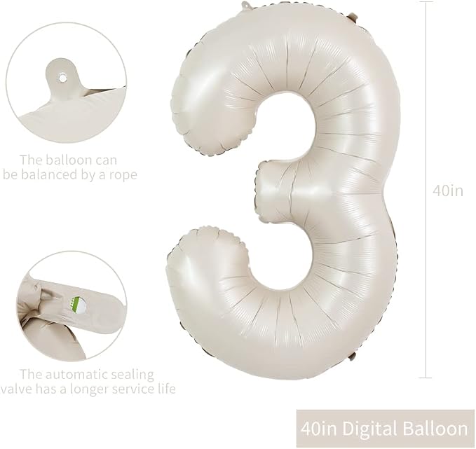 TONIFUL 40 Inch Cream White Large Numbers Balloon 0-9 Birthday Party Decorations - Image 2