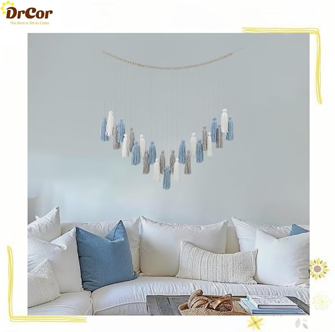 DrCor Dusty Blue Boho Macrame Garland Wall Hanging Decor | Handmade yarn banner - Image 4