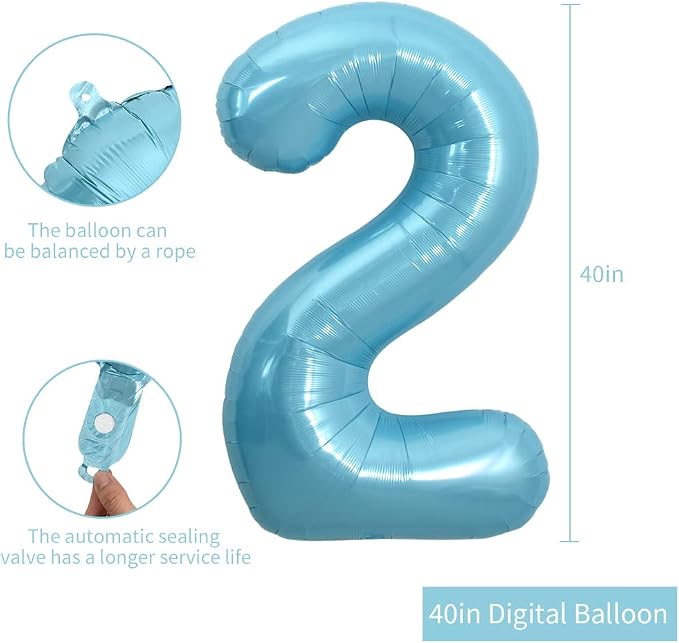 TONIFUL 40 Inch Light Blue Large Numbers 0-9, Number 2 Digital Helium Balloon - Image 2