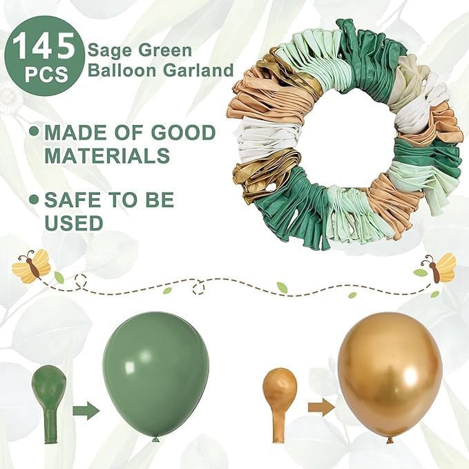 Amandir 145Pcs Sage Green Balloon Garland Kit Baby Shower Decorations | Olive - Image 4