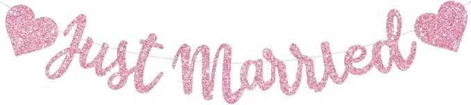 BEISHIDA Pink Just Married Banner by Beishida