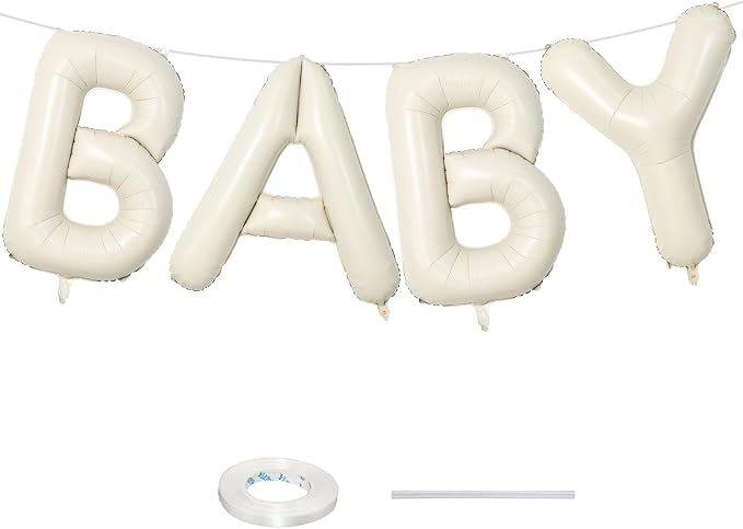 40 Inch Beige BABY Balloon for Baby Shower, Large Cream White Baby Foil by Lingqiang