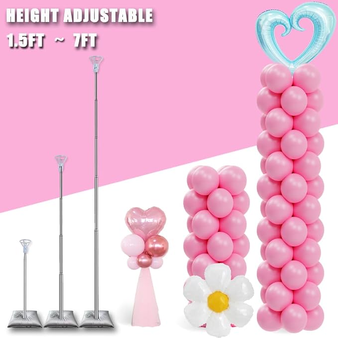 DECOJOY Balloon Column Stand Set of 2, Adjustable 7 Feet Ballon Arch Stands - Image 3