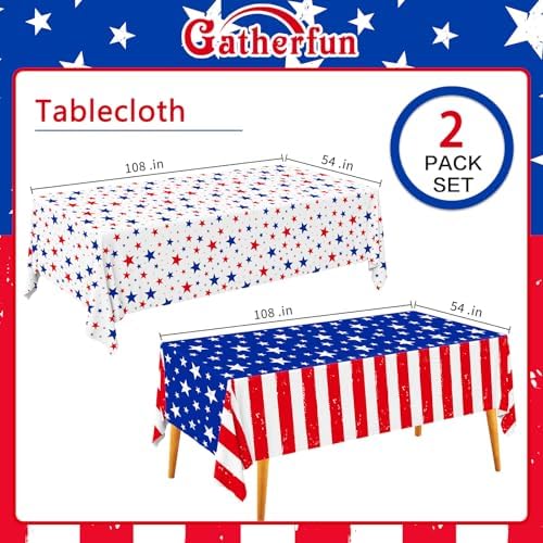 Gatherfun 4th of July Party Supplies Set- American Flag Patriotic Theme Kit for Independence & Election Day Decorations, Disposable Plastic Tablecloth - for Patriotic & 4th of July Decorations,2PCS - Image 2