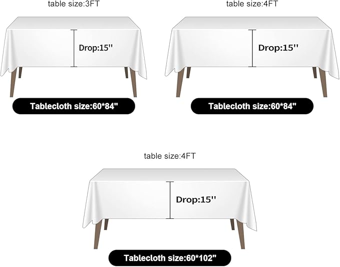 Ascoza 2pack 60x84 Inch Black Rectangular Tablecloth 4 Feet Table Cloth in Polyester Fabric for Wedding/Banquet/Restaurant/Parties