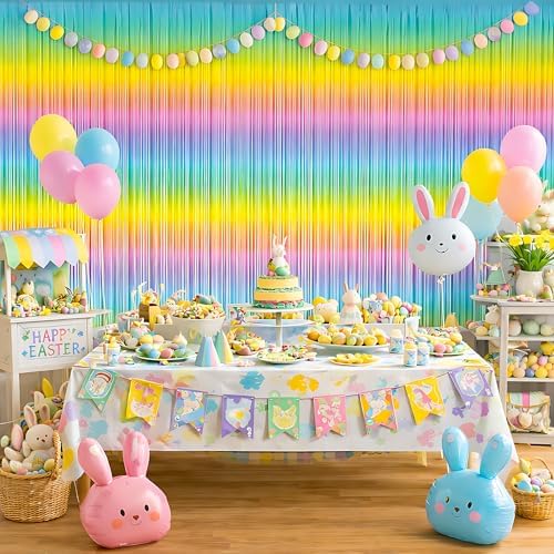 Easter Decorations - Rainbow Tinsel Streamers Backdrop Banner | Easter Party Favors Supplies Indoor Outdoor - Spring Birthday Decor Party Accessories for Wall Door - Image 6