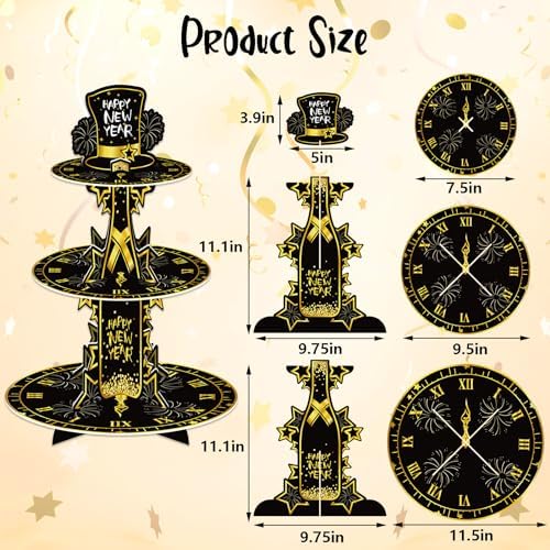 3 Tier 2027 Happy New Year Cupcake Stand Round Cardboard Cake Holder - Image 2