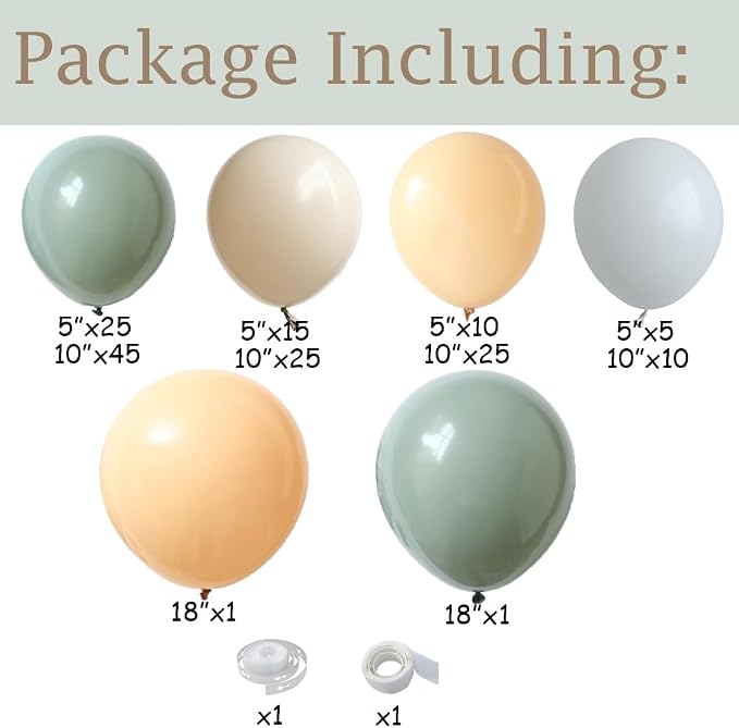 Dusty Green Balloon Arch Kit 162PCS Nude Sand White Neutral Apricot Matte - Image 2