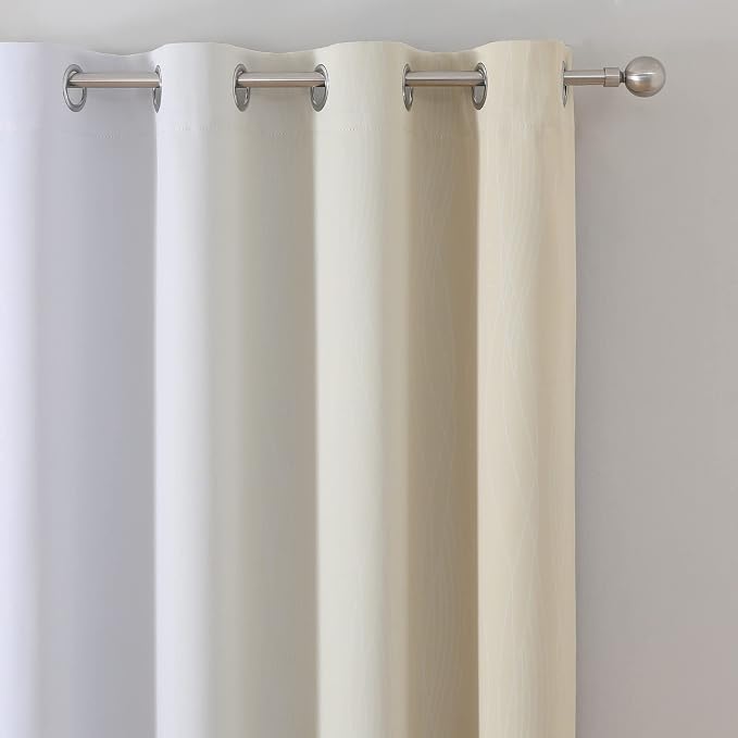 Beige and Greyish White Blackout Curtains 102 Inches Long - Image 4