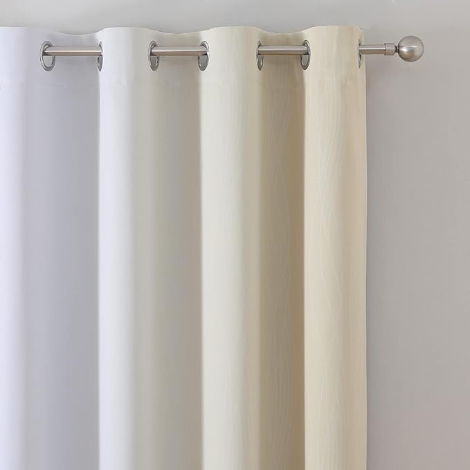 Beige and Grayish White Blackout Curtains & Drapes - Image 4