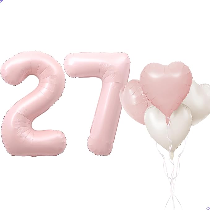 Pink 27 Balloon Number Pastel Pink 27th Birthday Party Decorations by Unknown