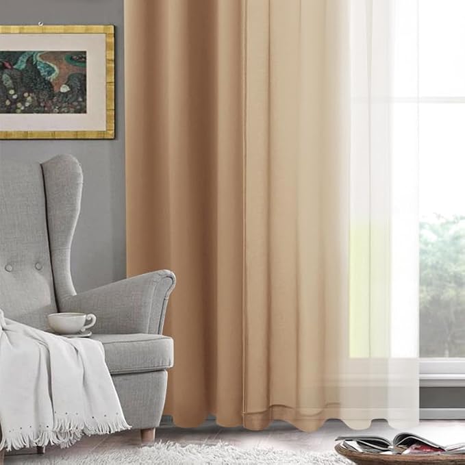 DWCN Ombre Faux Linen Extra Long Sheer Curtains - Image 8