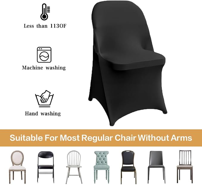 100 Pcs Black Folding Chair Cover Washable Removable Universal Fitted Chair - Image 4