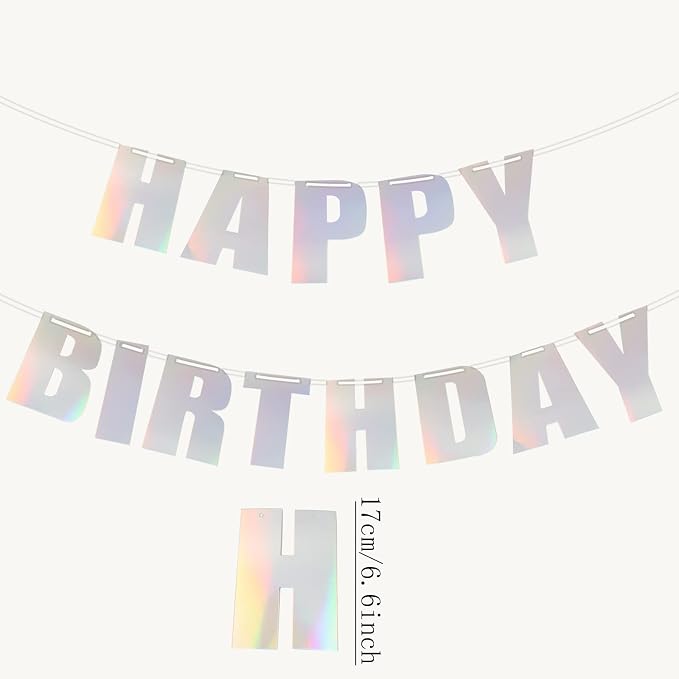 MEETINGU Happy Birthday Banner, Glossy Colorful Rainbow Foil Banner, Theme - Image 2
