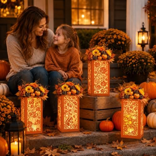 4PCS Fall Decorations for Home Thanksgiving Table Centerpiece Box for Floral Arrangements Autumn Harvest Table Decor with Maple Leaves Pumpkin Squirrel Truck Design - Image 6