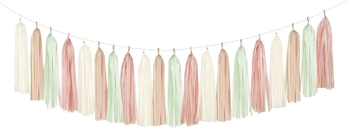 Sage-Green Beige Rose-Gold Party-Decorations Streamers by Panduola