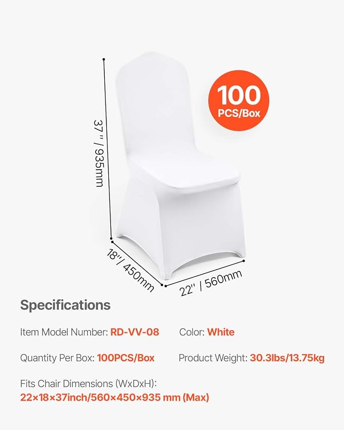 VEVOR 100 Pcs White Chair Covers Polyester Spandex Chair Cover Stretch - Image 7