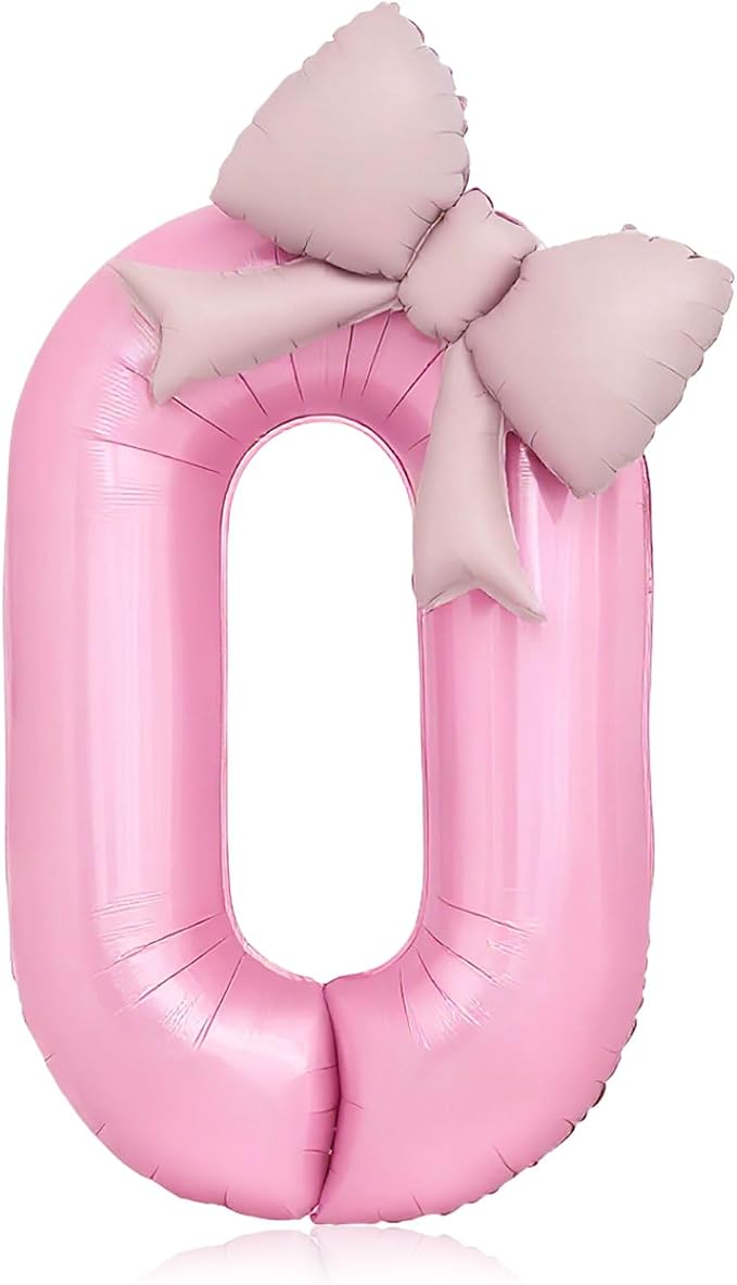 Bow Pink 0 Balloons, 40 Inch Giant Pink Bow Helium Foil Number 0 by Vsdski