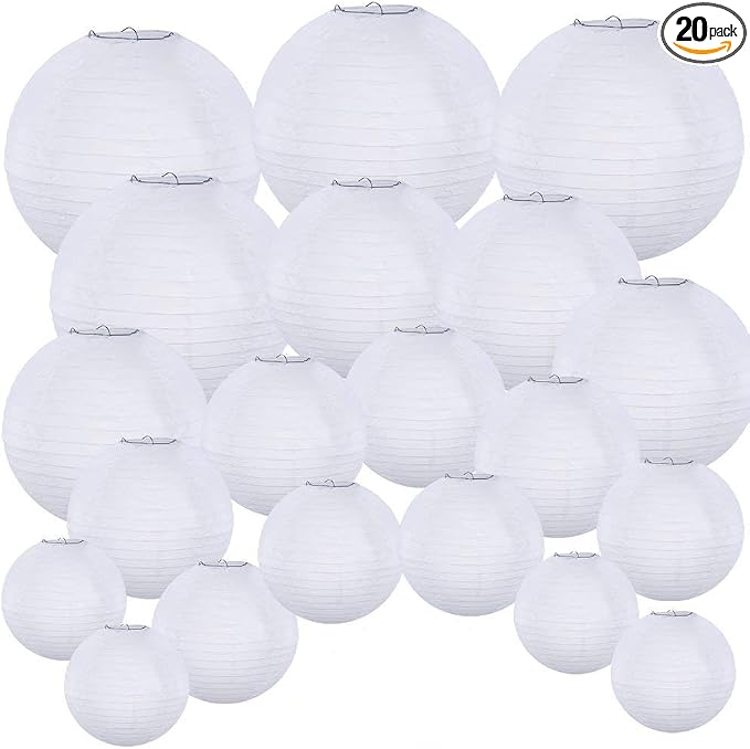 Supla 20 Pack Chinese White Paper Lantern Round 4” 6” 8” 10” 12” White Hanging by SUPLA