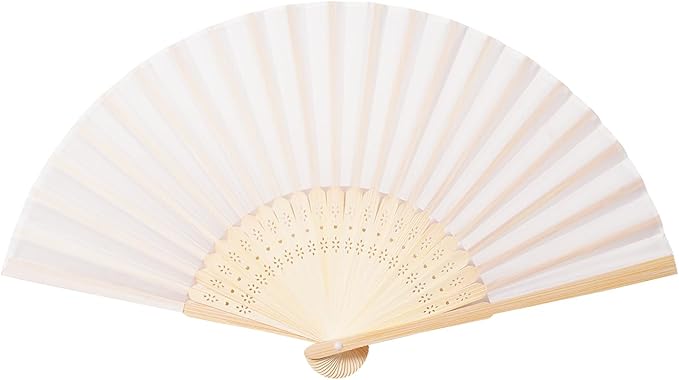 Sepwedd 50pcs Cream-Coloured Imitated Silk Fabric Bamboo Folded Hand Fan Bridal - Image 5