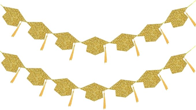 2026 Graduation Hats Decoration Banners Gold Glitter Graduation Cap Banners | by TrlaFy