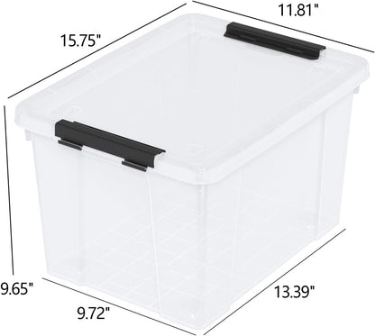 22 Qt Latching Storage Box, Stackable Bin with Latch Lid, Plastic Storage Container Tote, Clear, 4-Pack