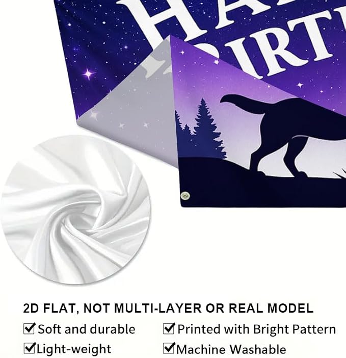 Happy Birthday Banner 71x43 Inch Dog Silhouette Moon Night Sky Backdrop - Image 8