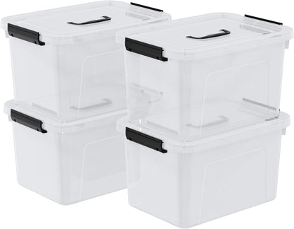 10 Quart Plastic Storage Bins with Lids and Handle, 4 Packs Clear Latching Box